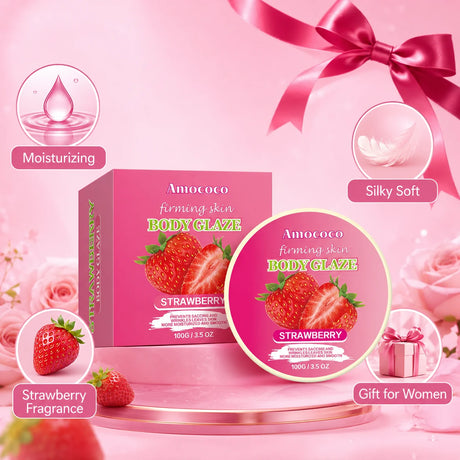 Strawberry Body Glaze Firming Skin Body Cream100g Moisturizing Body Butter Body Lotion Smooth Fine Lines Anti Dry Rough Skin Luminous Soft Non Greasy Strawberry Scent For All Skin Daily Skin Care
