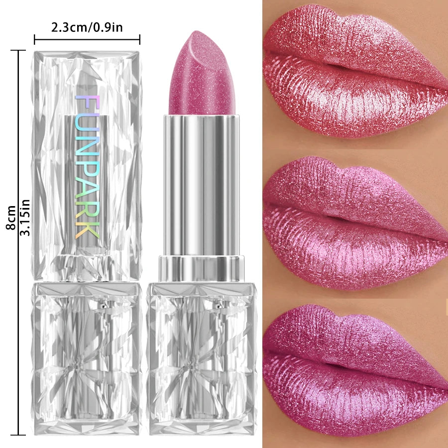 Metallic Glitter Lipstick 3 Color Waterproof Lip Balm Red Long Last Lip Tint Matte Lip Makeup Gifts Shiny Lip Gloss Cosmetic