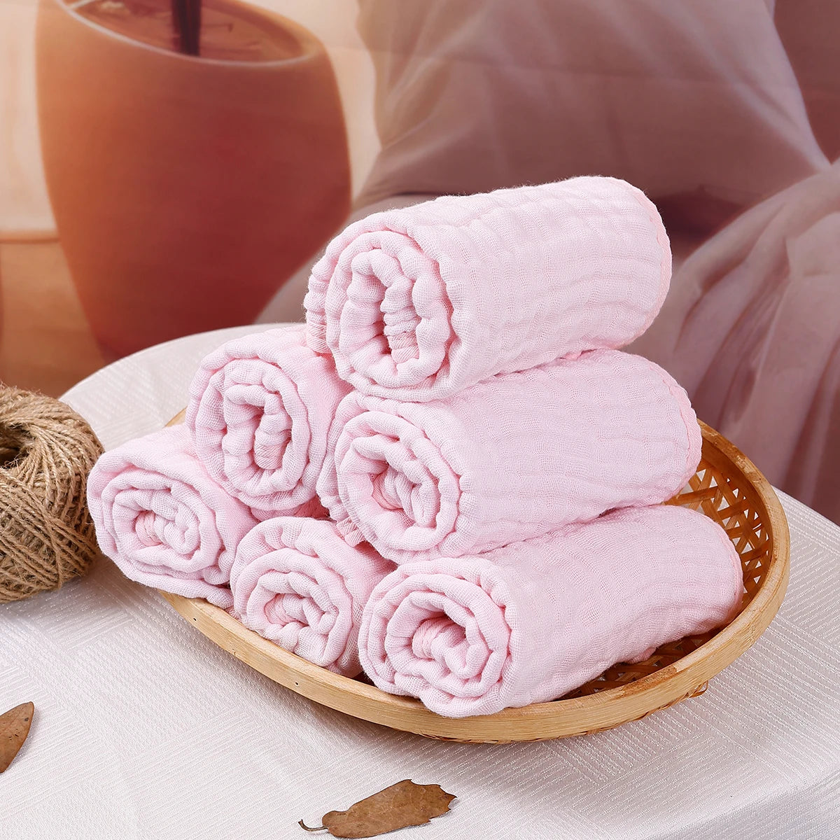 6PCS Muslin Baby Towel Set,Solid Color Multipurpose Face Towels Washcloths,Burp Cloth Feeding Bibs Cozy Soft Cloth Wipes
