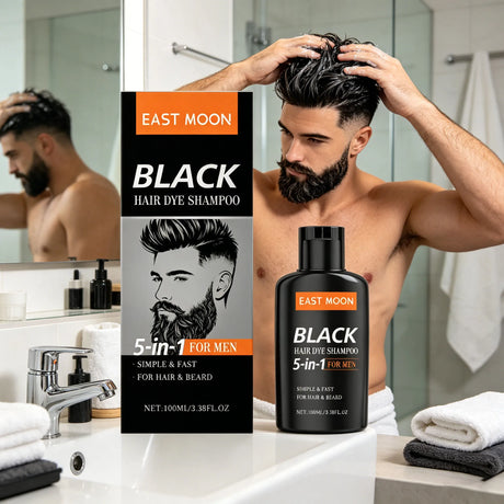 East Moon Men's Black Hair Dye Shampoo Fast Coloring Removal White Gray Hair Long Lasting Nourishing Natural Beard Dye Shampoo