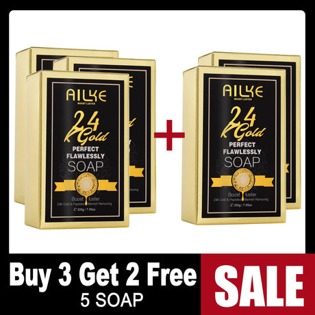 AILKE 24K Gold Foil Whitening Soap, Brightening, Even Skin Tone, Improve Skin Elasticity, Deeply Cleaning, Remove Spots, 200g