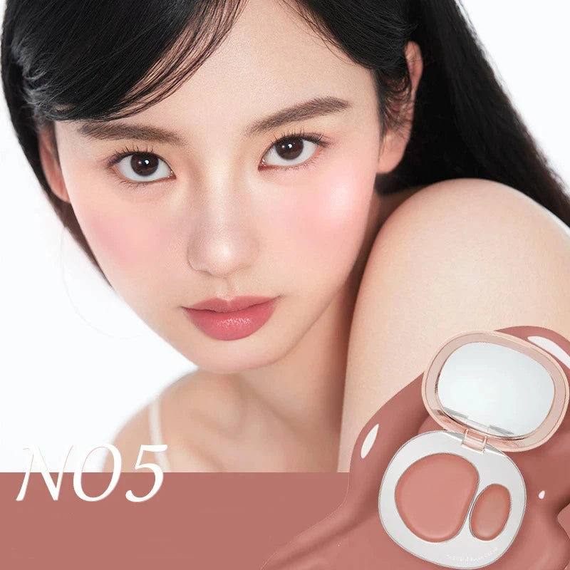 Foreverkey Double Color Blush Plate Water Light Blusher Highlight Cream Long Lasting Natural Brighten Peach Pink Rouge Makeup