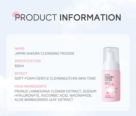 LAlKOU Japan Sakura Cleansing Mousse Facial Cleanser Shrink Pores Deep Clean Oil Control Moisturizing Skin Care 100ml