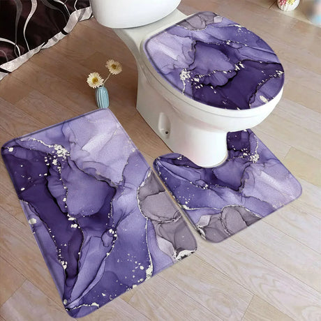 Abstract Turquoise Marble Bath Mat Set Modern Ink Art Textured Pattern Home Carpet Bathroom Decor Floor Rugs Toilet Lid Cover