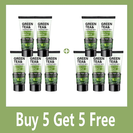 Men's Facial Wash 60g - Green Tea & Salicylic Acid, Deep Cleansing, Oil Control, Tea Tree & Charcoal, For Men