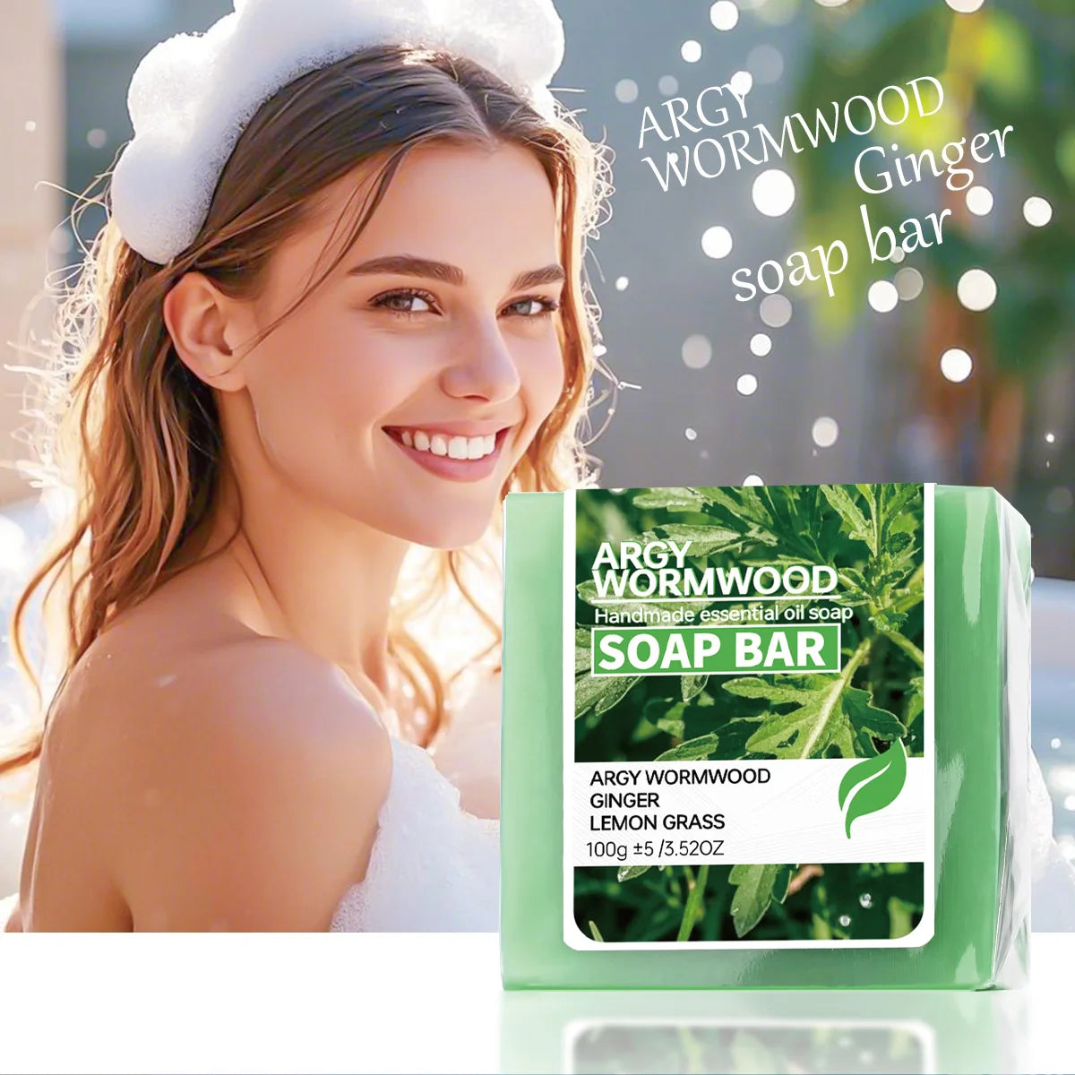 Wormwood herb essential oil soap, natural organic wormwood extract essence, facial cleansing soap, brighten skin color, nourish