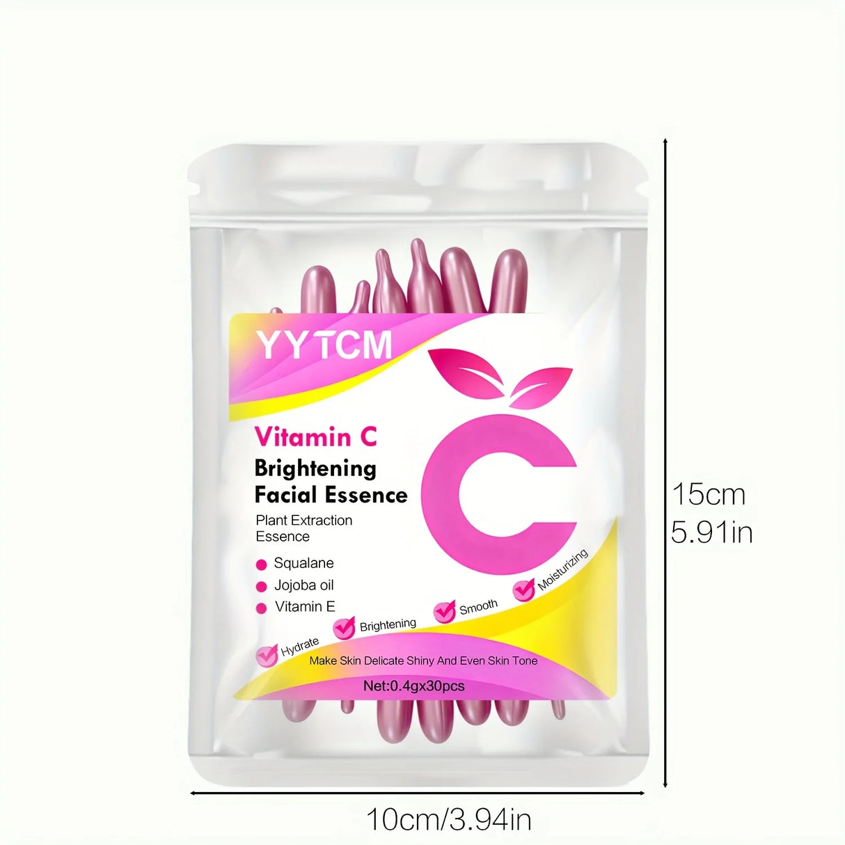 Vitamin C Skin-Brightening and Moisturizing Capsule Essence, Hydrates and Smooths the Skin, Contains Plant-Based Squalane, Vitamin E, Magnolia Oil, and Jojoba Seed Oil for Deep Hydration and Skin Brightening Essence (0.4Gx30