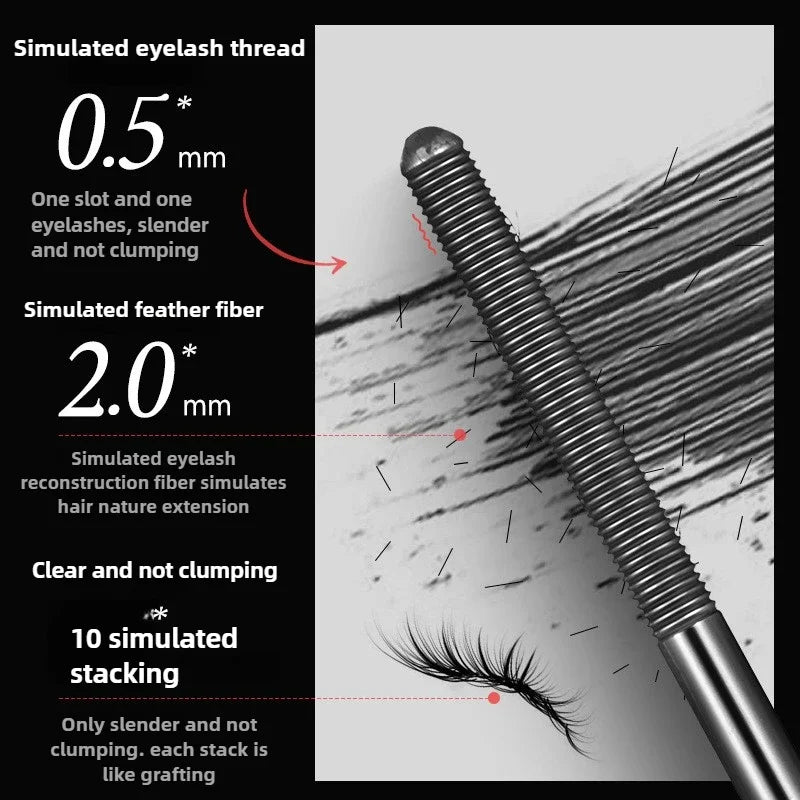 Metal Iron Lashes Mascara Waterproof Silk Fiber Mascara Black Long Curling Eyelash Extensions Non-clumping Eyes Makeup Cosmetics