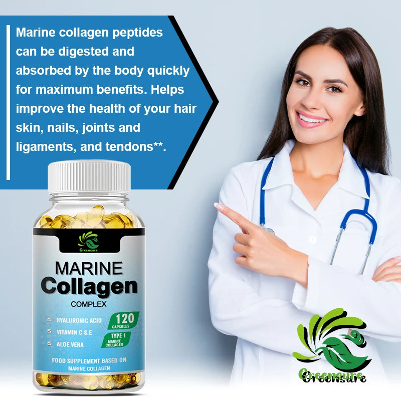 Greensure 60/120 Pcs Marine Collagen Capsules - Supports Joints, Hair, Skin, Nails, Cartilage & Overall Health