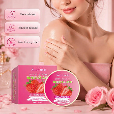 Strawberry Body Glaze Firming Skin Body Cream100g Moisturizing Body Butter Body Lotion Smooth Fine Lines Anti Dry Rough Skin Luminous Soft Non Greasy Strawberry Scent For All Skin Daily Skin Care