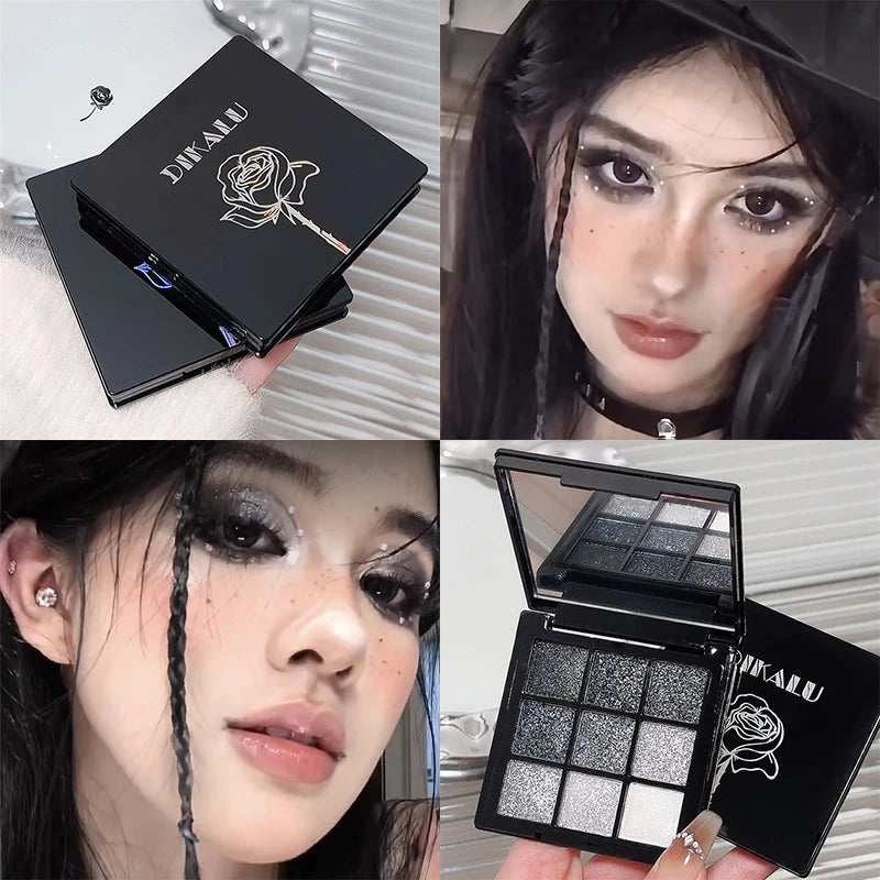 Punk Smoked Black Gray 9 Color Eyeshadow Makeup Palette Dark Color Pressed Glitter for Eyes Shadow Pigment Powder Cosmetics