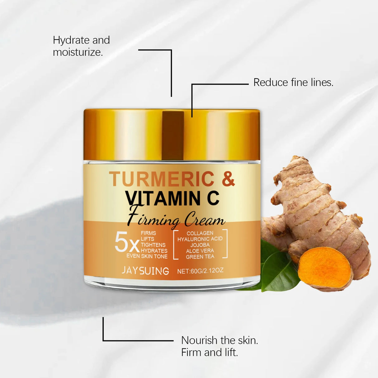 Turmeric Vitamin C Firming Face Cream Anti-Aging Remove Wrinkles Improve Dullness Moisturizing Smoothing Brighting Facial Cream