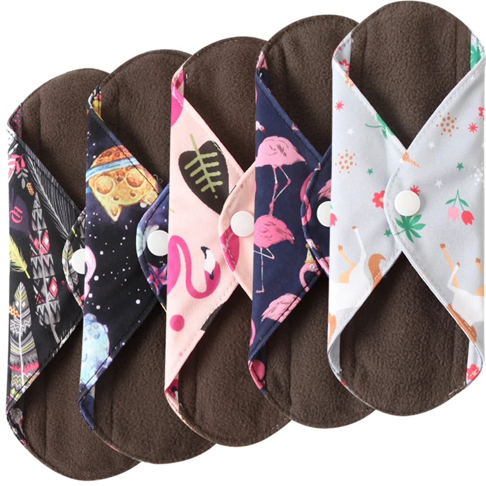 Ohbabyka 5pcs Washable Sanitary Towel Cloth Reusable Menstrual Pads Super-Absorbent Soft and Comfortable Bamboo Sanitary Pads