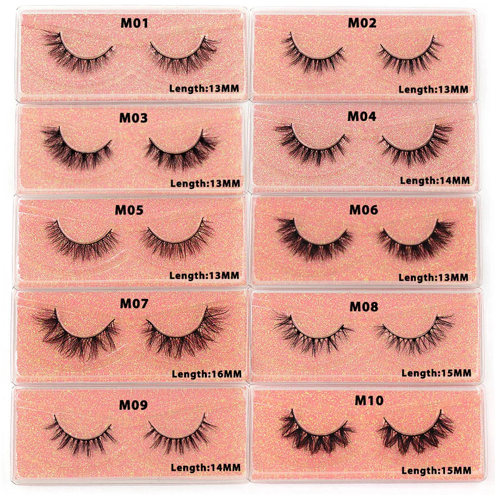 LEHUAMAO 12mm-15mm Short Natural 3D Mink Lashes Fluffy Wispy False Eyelashes 100% Cruelty Free Eyelash Extensio Face Makeup