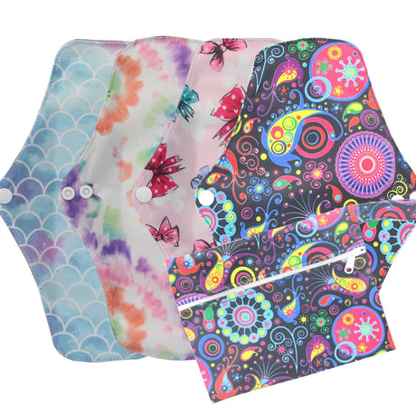 5pcs Set 4pcs Bamboo Reusable Sanitary Pads Washable Absorbent Cloth Menstrual Pads+1pc Bonus Free Mini Wet Bag