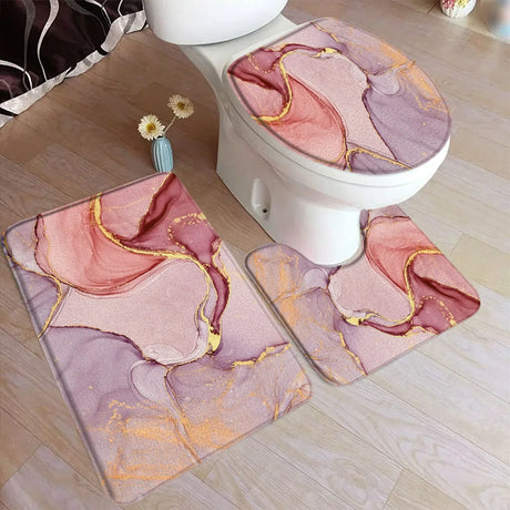 Abstract Turquoise Marble Bath Mat Set Modern Ink Art Textured Pattern Home Carpet Bathroom Decor Floor Rugs Toilet Lid Cover