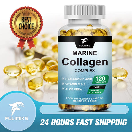 Marine Collagen Supplement, with Hyaluronic Acid & Vitamins, Supports Skin Elasticity, Hair Growth, Nail Strength & Anti-Aging