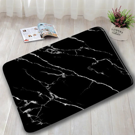 Abstract Marble Bath Mat Sets Modern Geometric Gold Lines Blue Texture Pattern Bathroom Decor Carpet Non-Slip Rugs Toilet Cover