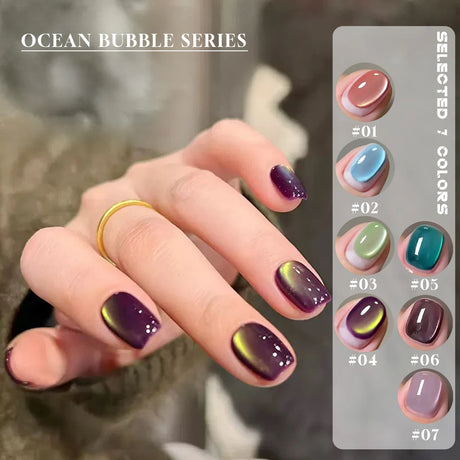 MN 1-20pcs 12ML Pink Gold Cat Eye Ocean Bubble Glass Beads Cat Eye Gel Nail Polish Blue Nails UV Light Nails Green Nails
