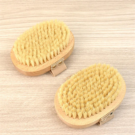 Wet Dry Skin Body Brush Natural Pig Bristles Dry Skin Exfoliating Body Massage Cleaning SPA Tool For Cellulite Lymphatic Drainag