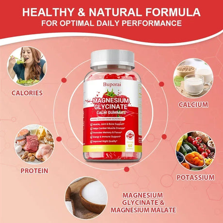 Magnesium Glycinate Gummies - Improve Sleep, Promote Physical and Mental Relaxation, and Reduce Leg Cramps and Muscle Pain