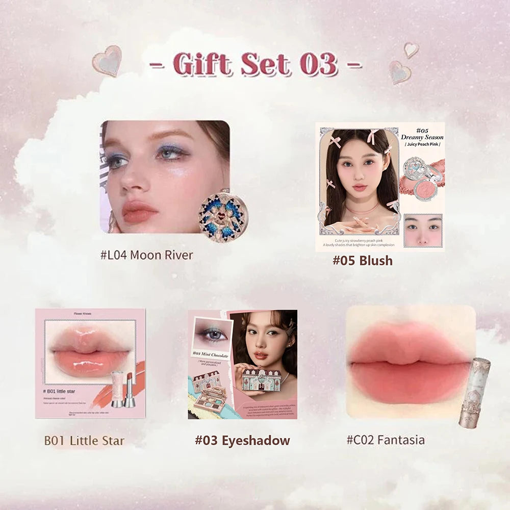 Flower Knows Makeup Kit Full Professional Makeup Gift Set Mermaid Angel Highlight Swan Lipstick 5 Piece Set