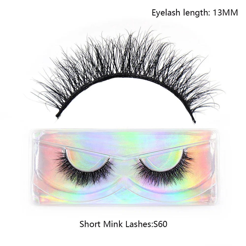 LEHUAMAO 12mm-15mm Short Natural 3D Mink Lashes Fluffy Wispy False Eyelashes 100% Cruelty Free Eyelash Extensio Face Makeup