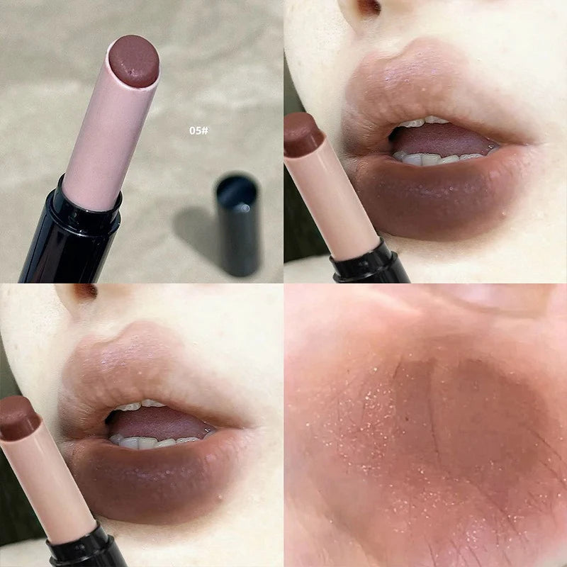1Pc Matte Red Brown Lipstick Waterproof Matte Shimmer Lipstick Nude Lip Gloss Natural Rouge Balm Long-lasting Makeup Stick