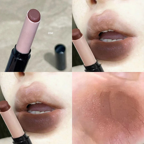 1Pc Matte Red Brown Lipstick Waterproof Matte Shimmer Lipstick Nude Lip Gloss Natural Rouge Balm Long-lasting Makeup Stick