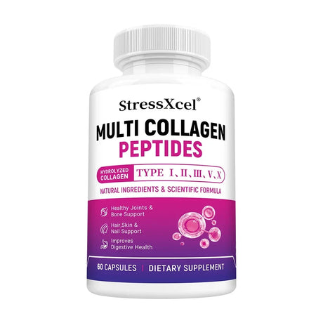 Multi Collagen Peptides Capsules, Type I II III V X, Biotin, Anti-Aging Skin, Hair, Nails, Joints, Gut & Immunity Support