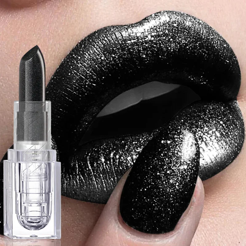 Waterproof Glitter Lipstick Sexy Black Lip Gloss Shiny Lip Tint Cosmetics Halloween Lips Makeup