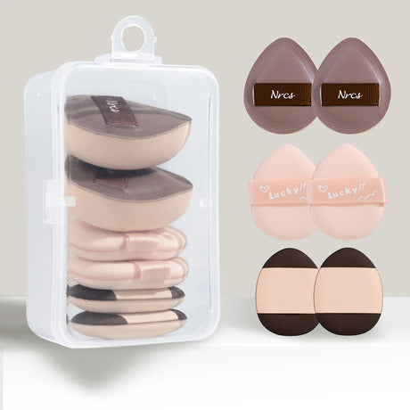 6 mini finger puff set with box, wet and dry concealer air cushion puff, used for makeup of eyes, nose and face.