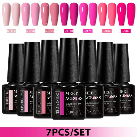 7pcs Gel Nail Polish Set HEMA Free Pink Red Glitter Semi Permanent Soak Off UV Gel Varnish Nail Art Decoration Nail Supplies DIY