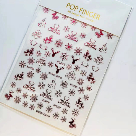 Sliver Bronzing 3D Christmas Nail Art Decoration Sticker Sparkly White Colorful Glitter Geometry Snowflake Winter Slider Foil
