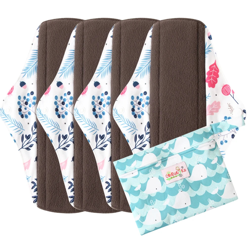 5pcs Set 4pcs Bamboo Reusable Sanitary Pads Washable Absorbent Cloth Menstrual Pads+1pc Bonus Free Mini Wet Bag