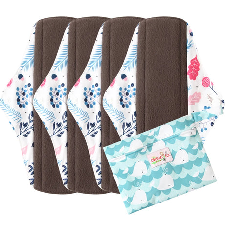 5pcs Set 4pcs Bamboo Reusable Sanitary Pads Washable Absorbent Cloth Menstrual Pads+1pc Bonus Free Mini Wet Bag