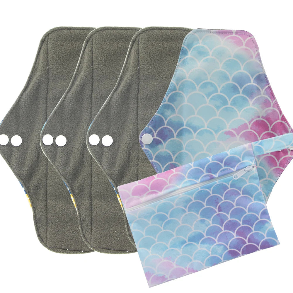 5pcs Set 4pcs Bamboo Reusable Sanitary Pads Washable Absorbent Cloth Menstrual Pads+1pc Bonus Free Mini Wet Bag