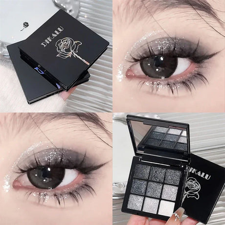 Punk Smoked Black Gray 9 Color Eyeshadow Makeup Palette Dark Color Pressed Glitter for Eyes Shadow Pigment Powder Cosmetics