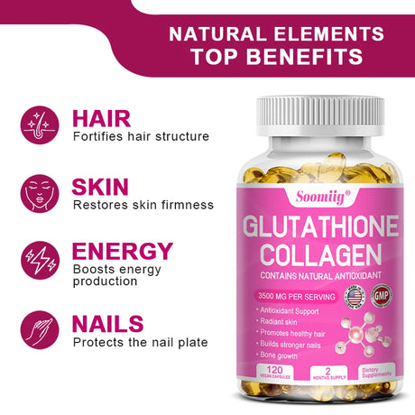 Collagen with Glutathione, Advanced Hydrolyzed Formula for Optimal Absorption, Skin, Hair, Nails & Joints, Natural Antioxidant Supplements