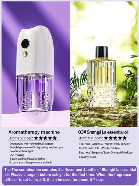 Multi-functional rechargeable portable aroma diffuser essential oil diffuser timer air freshener car home living room bathroom