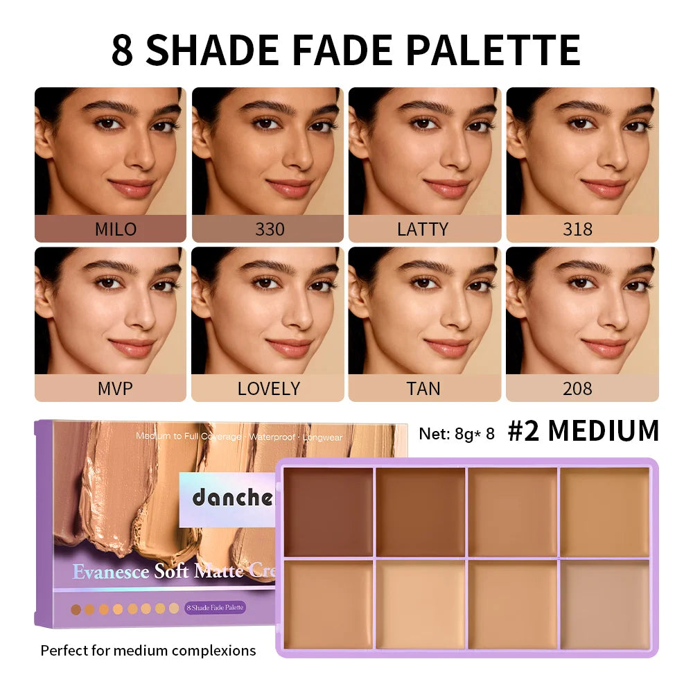 8 Shade Soft Matte Cream Concealer Palette Full Coverage Fade Dark Circles Blemishes Waterproof Long Lasting Oil Control Makeup