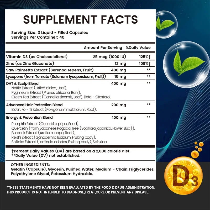 DHT Blockers for Men - Contains Saw Palmetto & Biotin To Promote Natural Hair Growth, Increase Vitality, and Maximize Absorption