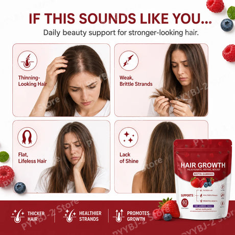 Women Hair Growth Vitamin Gummies Healthy Nourishment with Biotin Collagen Botanical Extracts Also for Skin Nail Care 60count