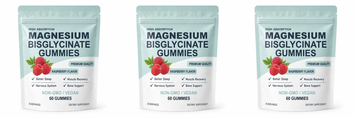 High Absorption Magnesium Bisglycinate Gummies Vegan Raspberry Flavor 60 Count Support Muscle Bone Health Non GMO Gluten Free