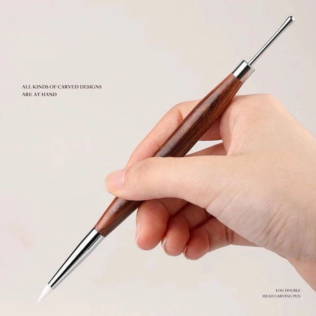 2Pcs Silicone Nail Art Carving Pen Double-Ended Nail Sculpting Tool with Wooden Handle for 3D Gel Modeling Painting and Design