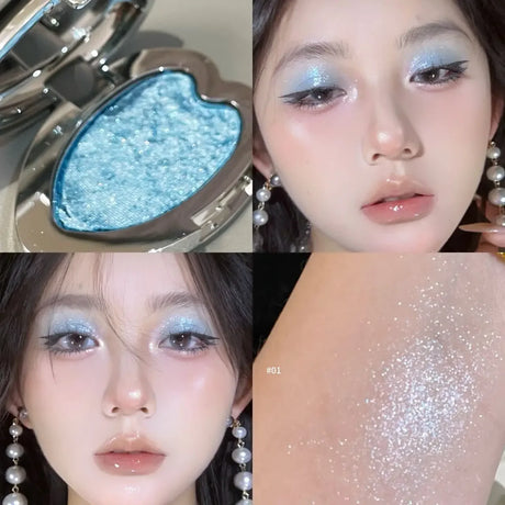 Pearlescent Lavender Eyeshadow Palette Facial Blusher Highlighter Brightening Glitter Heart-shaped Eye Shadow Makeup Cosmetics