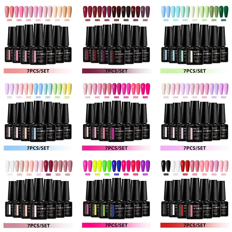 7pcs Gel Nail Polish Set HEMA Free Pink Red Glitter Semi Permanent Soak Off UV Gel Varnish Nail Art Decoration Nail Supplies DIY