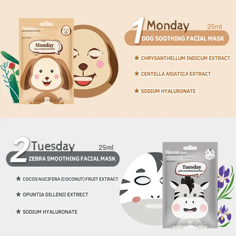 7 Styles Animal Face Mask Set Funny Panda Dog Pig Hydrating Sheet Mask for Spa Party Cute Skincare Gift for Women Girls 1/7PCS