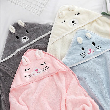 Toddler Bathrobe Infant Bath Towel Boy Girl Blankets Swaddle With Hood Cartoon Coral Fleece Towel Blanket Newborn Kids Bedding