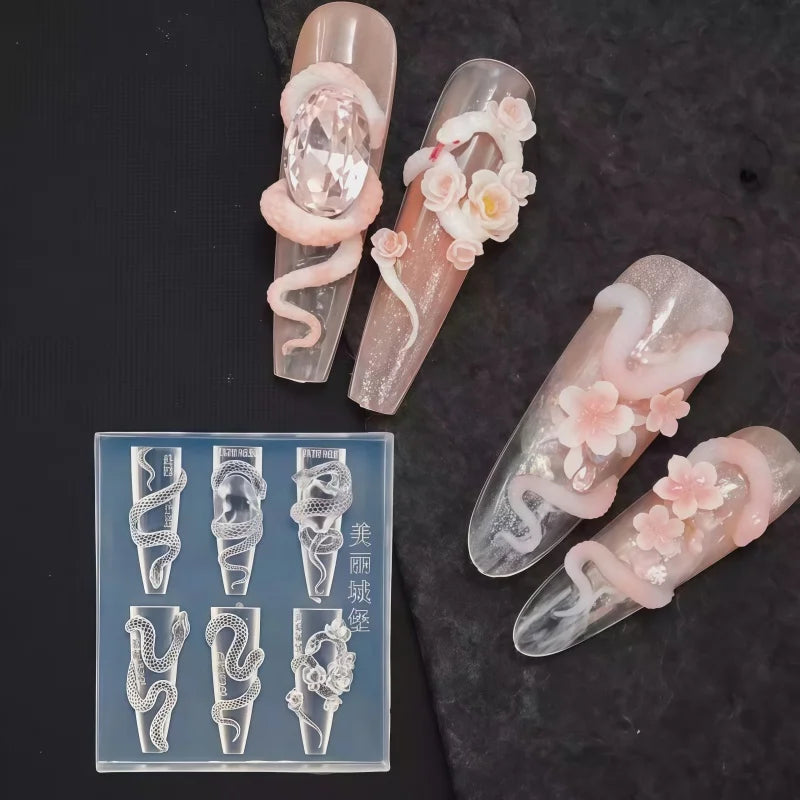 1 Pc Snake Pattern Silicone Nail Mold 3D Stereoscopic Nails Art Decorations DIY Manicure Tool Nail Template Mold